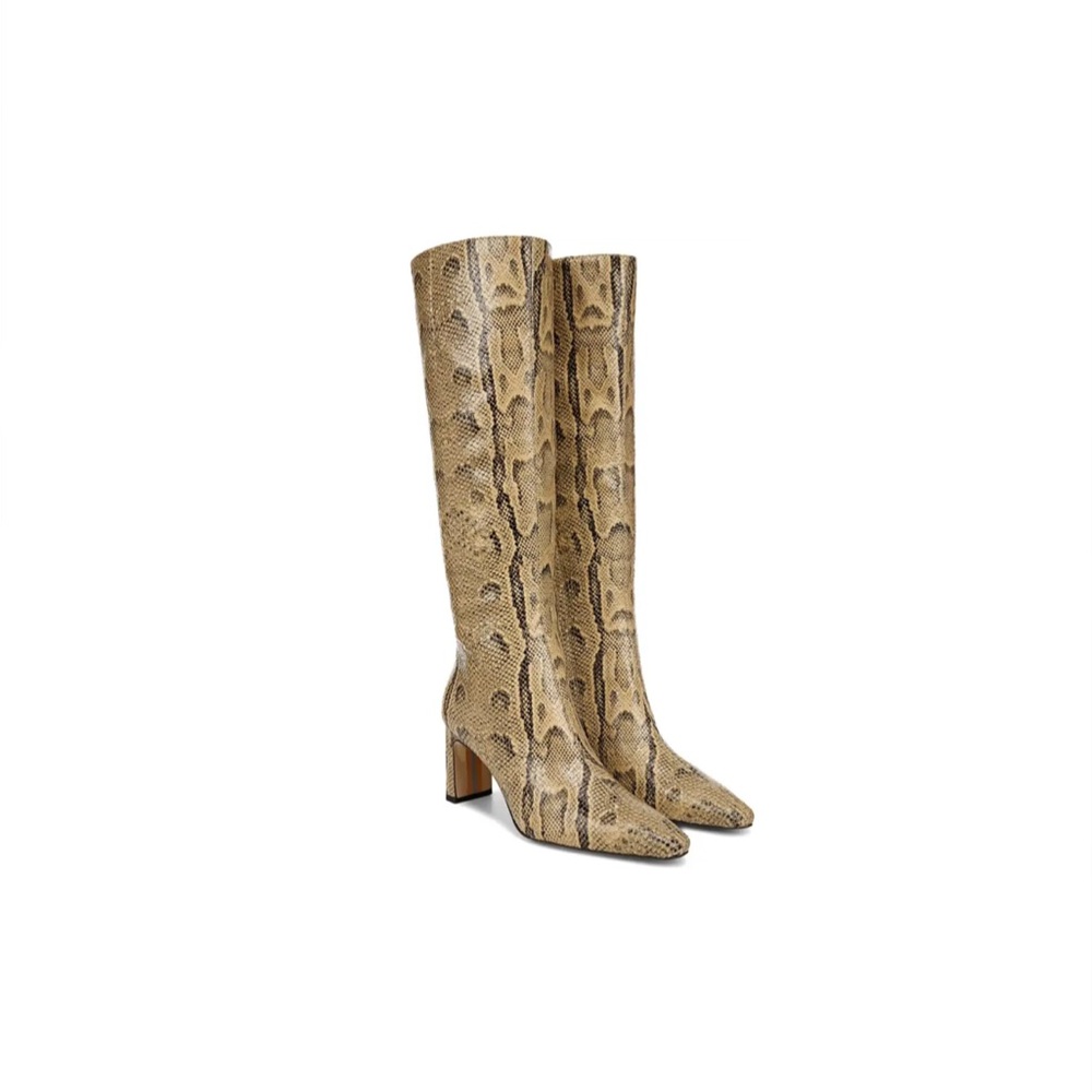 Sam Edelman Beige Snake-Print Over-the-Knee Boots